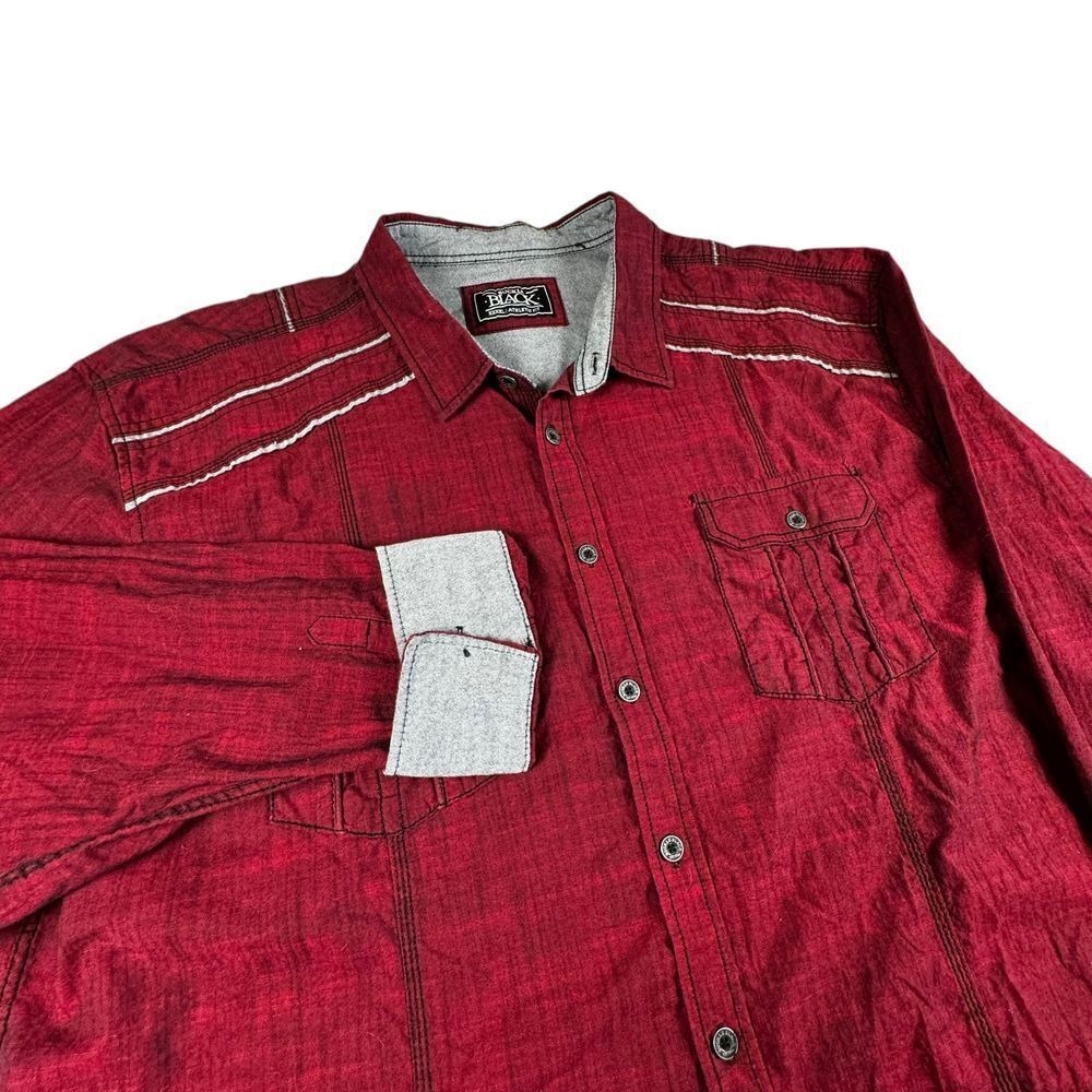 Buckle Black Shirt Men's 4XL Athletic Fit Maroon Metal Button Flip Cuff Stretch